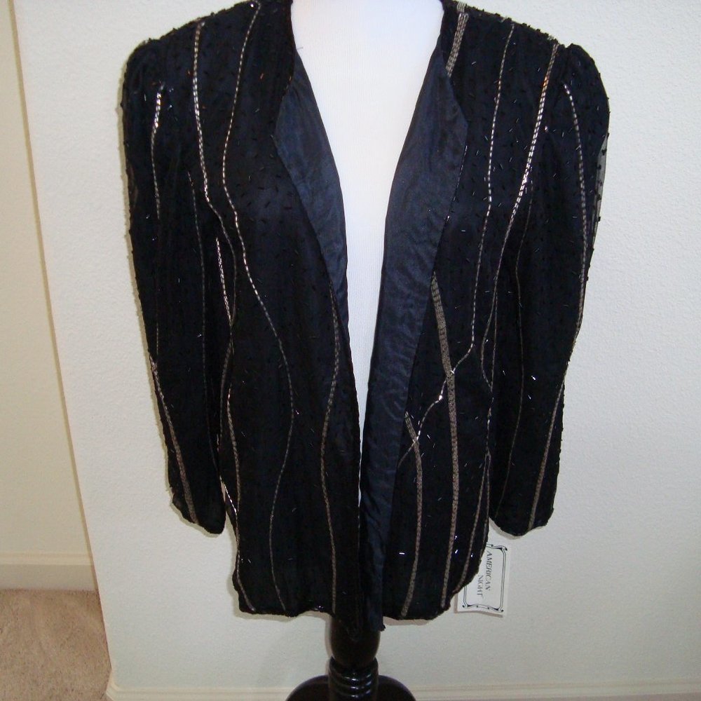 NWT American Night Silk Beaded Sequin Jacket Black sz M